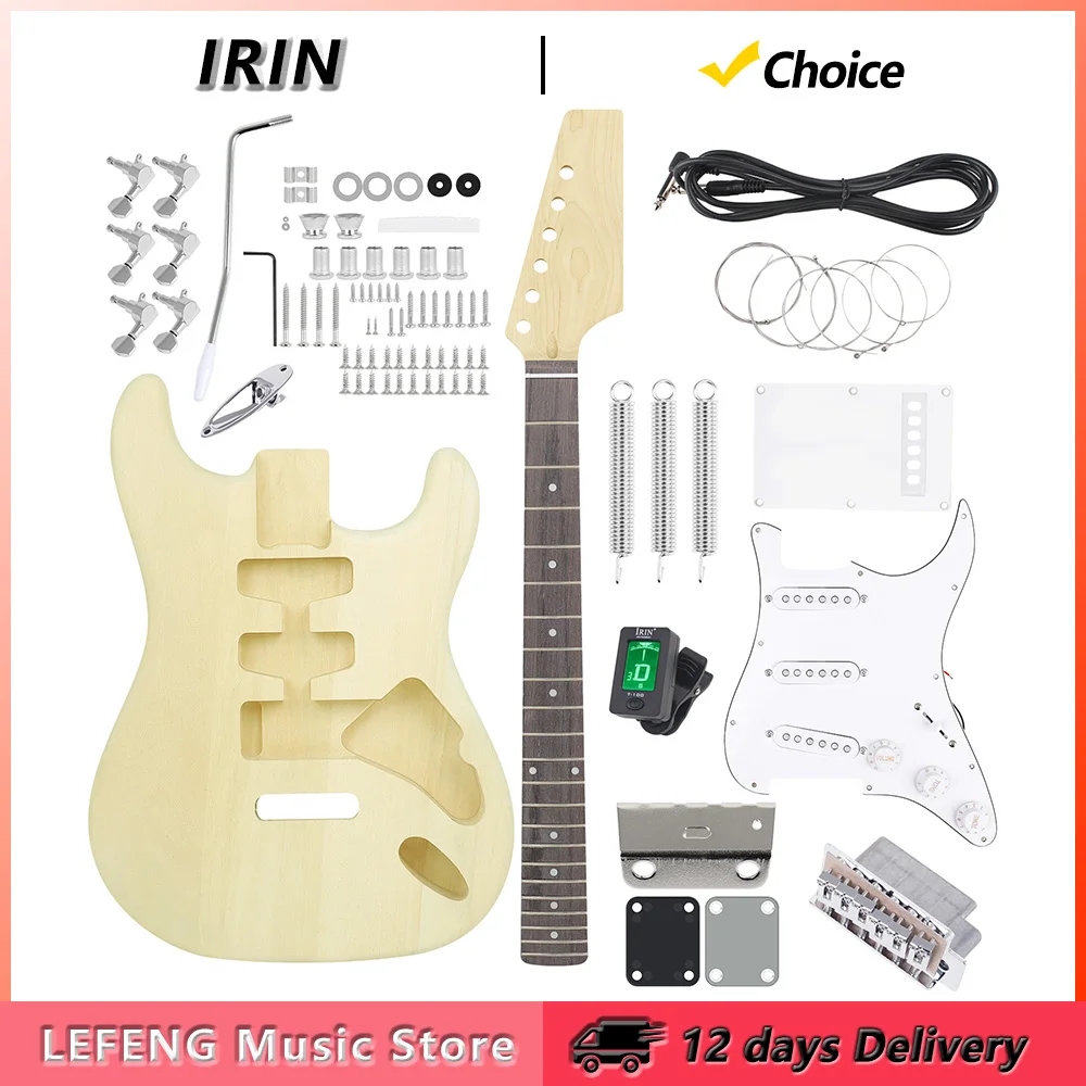 Kit de Guitarra eléctrica DIY de 6 cuerdas, 22 trastes, cuerpo de cuello de tilo, Guitarra eléctrica DIY con Cable de conexión de sintonizador de cuerdas