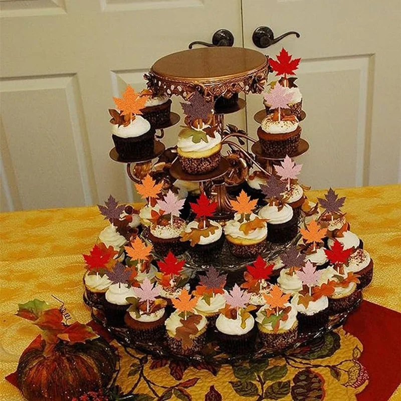 36 PCS Fall Theme Cake Insert Decor Fall Theme Cupcake Picks Harvest Party Cake Decorations Supplies Mixed Colors