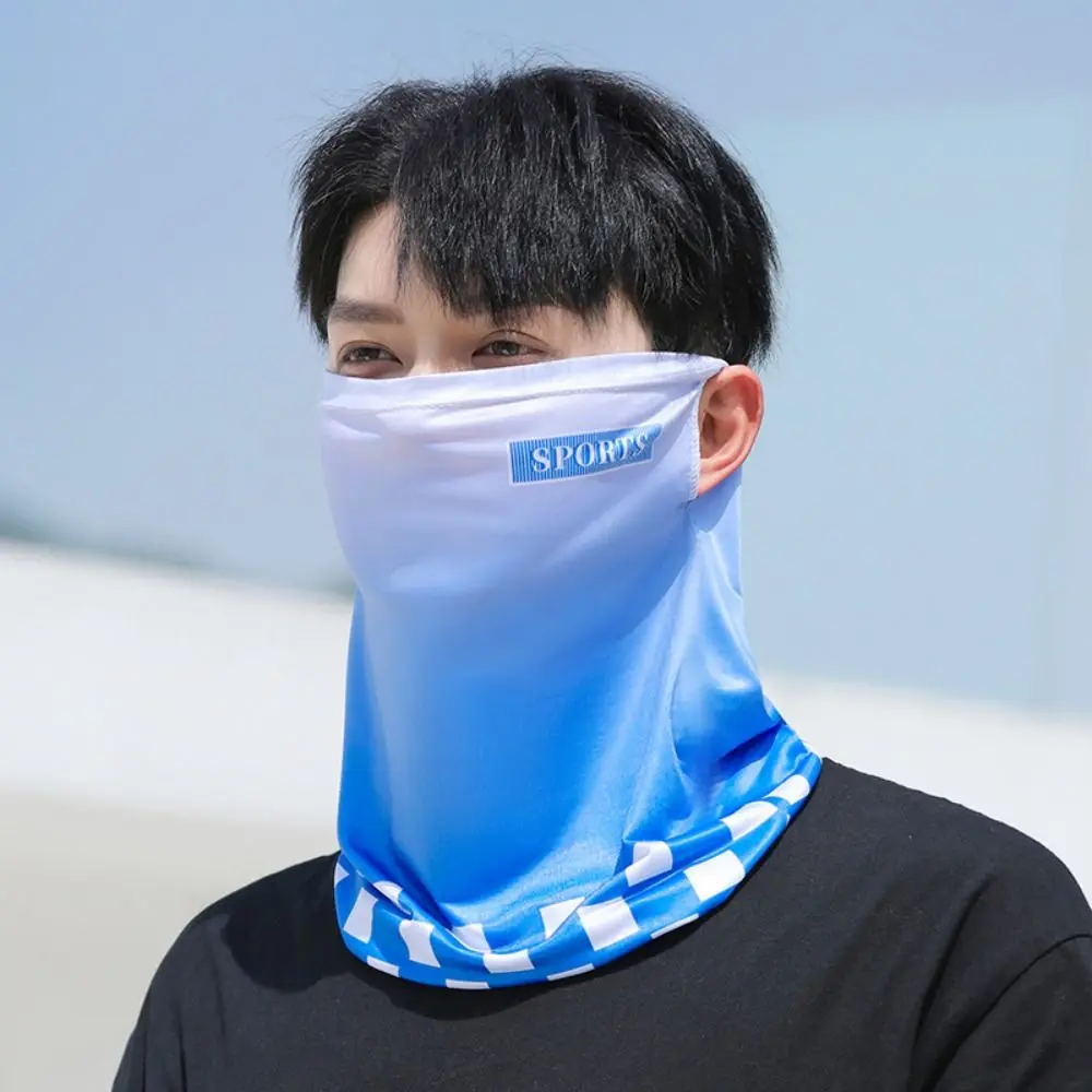 Stripe Summer Sunscreen Face Veil Gradient Letter Ice Silk Neckline Face Gini Mask Face Cover With Neck Flap