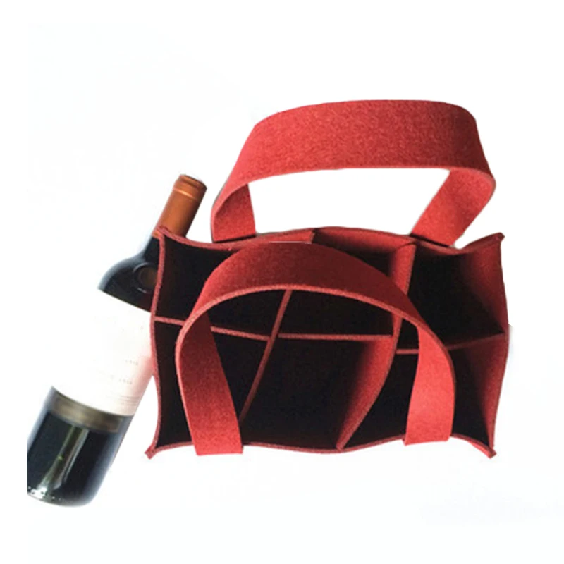 6 grid Felt Storage Bag for Beer Wine with Leather Handle in Gray and Optional Color at For Wedding Party Camping