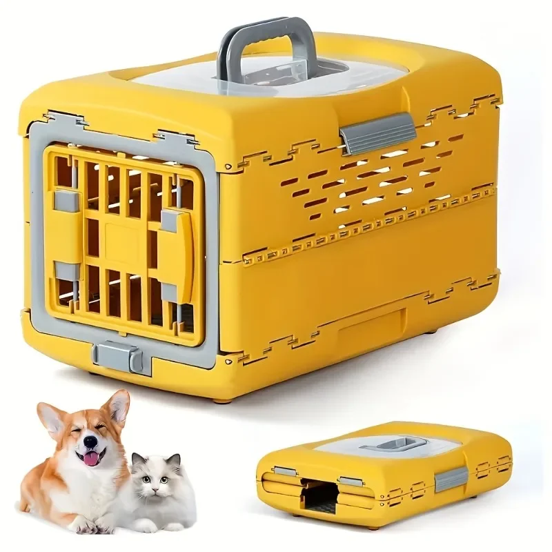 Collapsible Hard-Sided Pet Crate with 2 Doors-Portable Travel Kennel for Small and Medium Dogs&Cats,Easy Storage,Durable Design