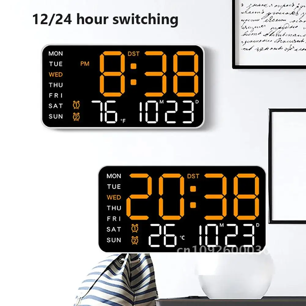 

Digital Wall Clock Voice Control Temperature Alarm Week Display Adjustment 12/24H Clock Date Clock DST Brightness Snooze Dual