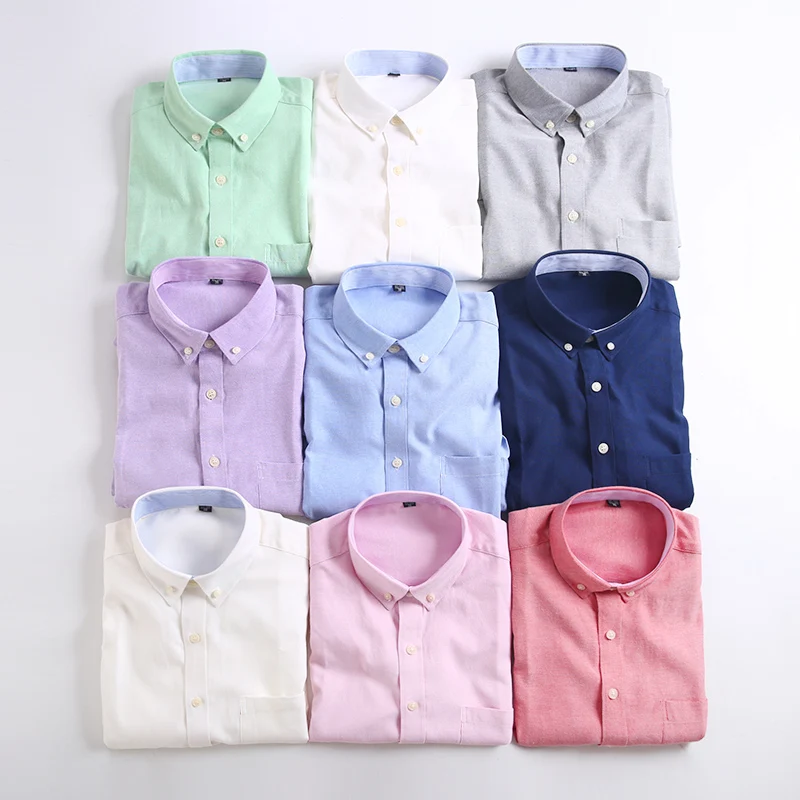 Men\'s Oxford woven short sleeve solid color non-ironing business casual social long sleeve breathable professional formal wear