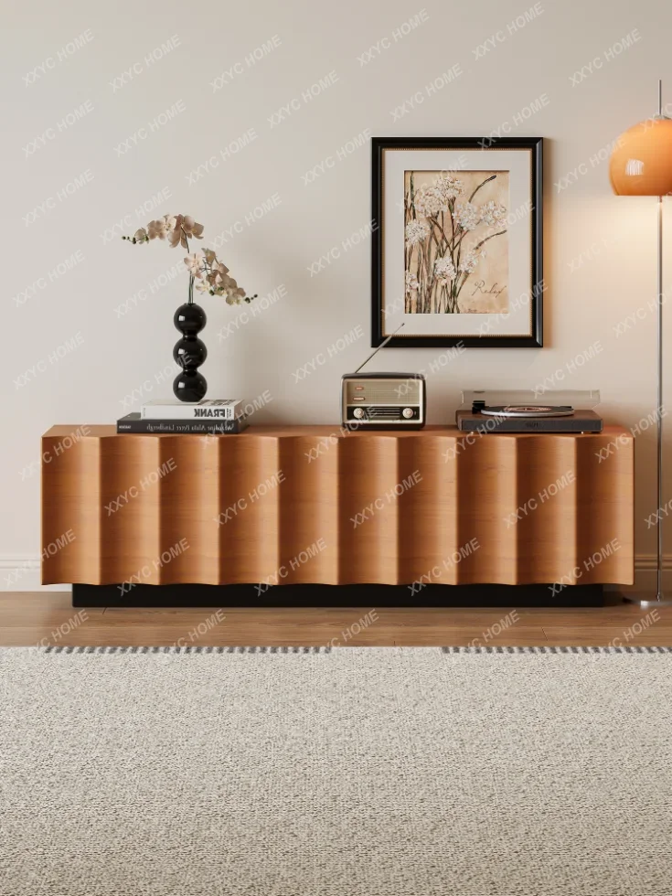 

A Simple modern water ripple TV cabinet floor storage solid wood storage integrated side cabinet