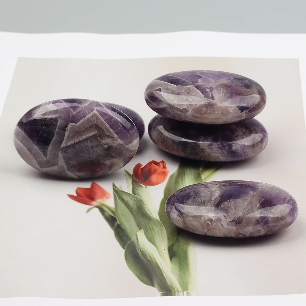 Piedra de jabón de 6x4 cm, amatista Natural, masaje de espalda curativo, piedra caliente, piedra de palma, artesanía de cristal crudo, Chakra Feng Shui, decoración del hogar