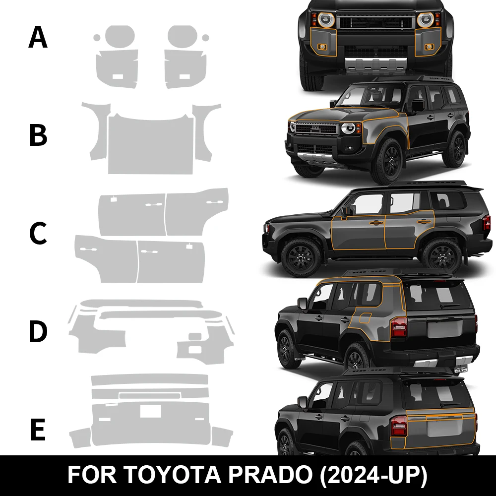 

Для Toyota Prado 2024 2025 защитная пленка для автомобильной краски, предварительно вырезанная наклейка из ТПУ PPF, комплект бюстгальтера, аксессуары для стайлинга, прозрачная пленка