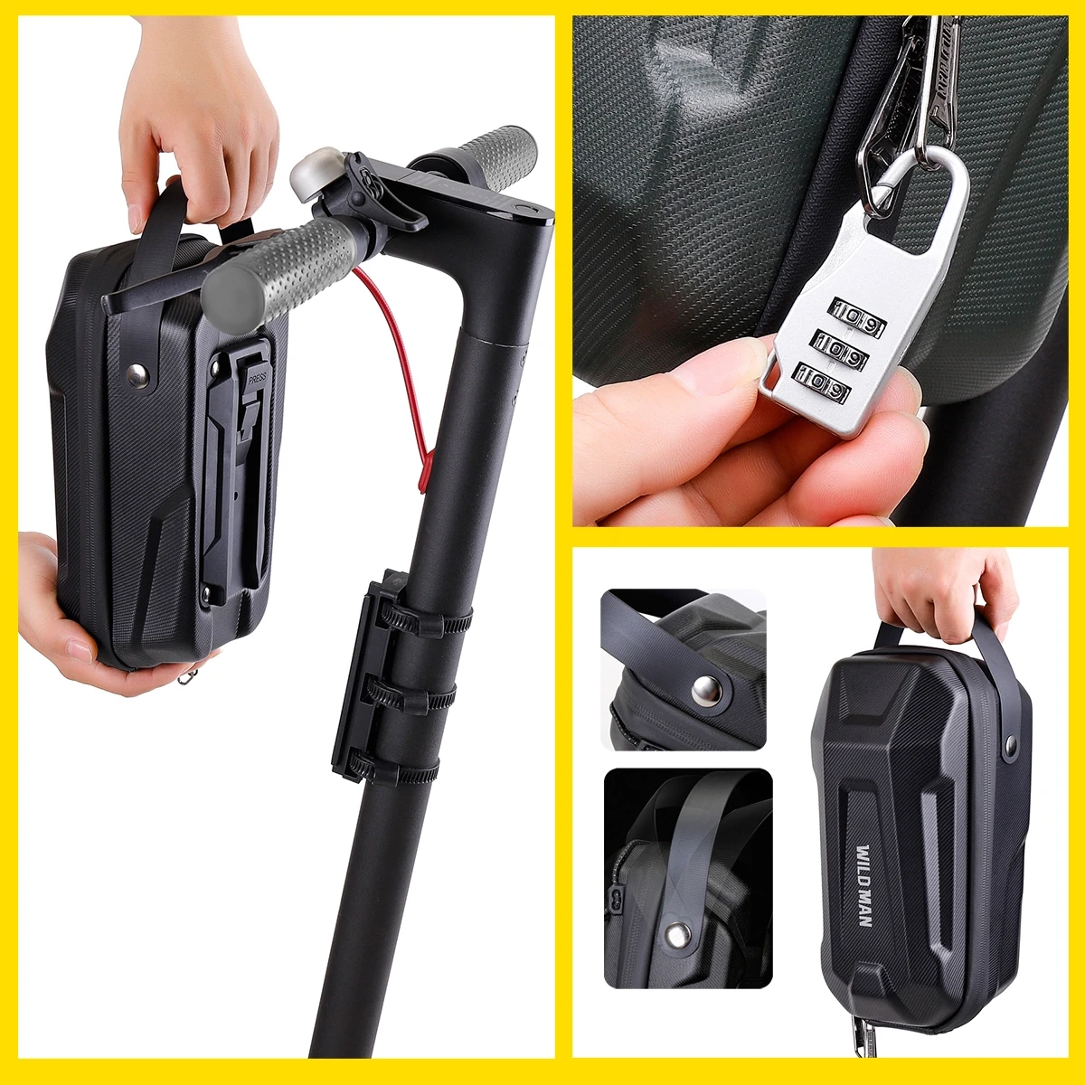 WILD MAN Hard Shell Handlebar Scooter Bag Quick Release Design Bike Bag Anti-Theft Design Scooter Storage  With Carry Handle