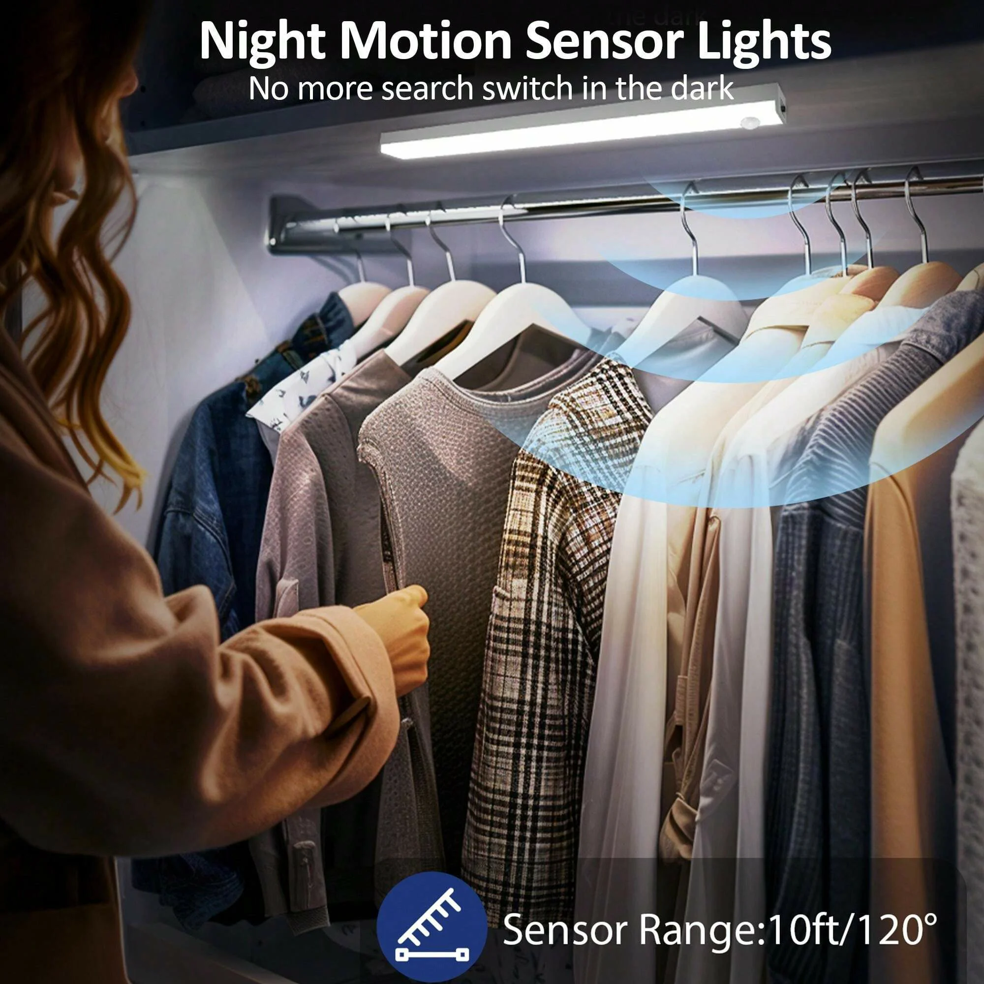 6 قطع من مصابيح الخزانة بمستشعر الحركة LED اللاسلكية القابلة لإعادة الشحن - مثالية للخزانة والمطبخ وخزانة الملابس والسلالم - تعمل بالبطارية ليلاً #5