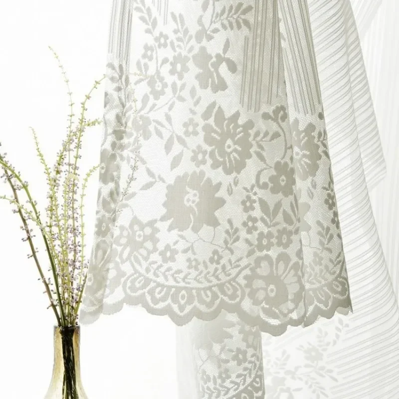 

European Door Tablecloth Curtain Wedding Curtains for Living Dining Room Bedroom Custom Size White Warp Woven Lace Window