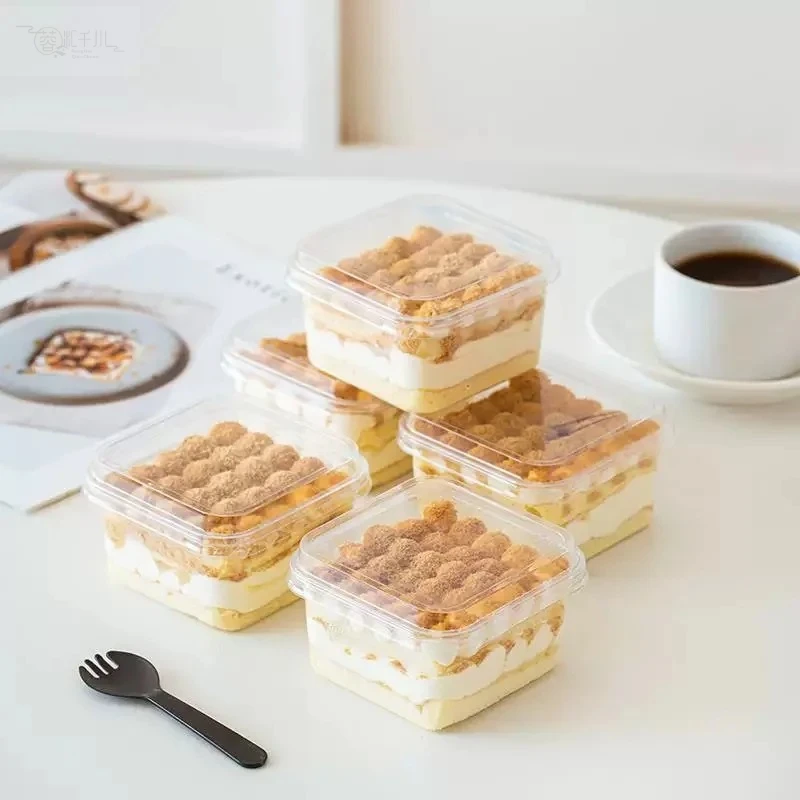Caja para Pastel, Caja para Postre, Caja Desechable para Yogur de Leche de Soya, Caja para Pastel de Mil Capas de Frutas, Caja de Embalaje para Pastel de Fibra de Madera, 10 Piezas