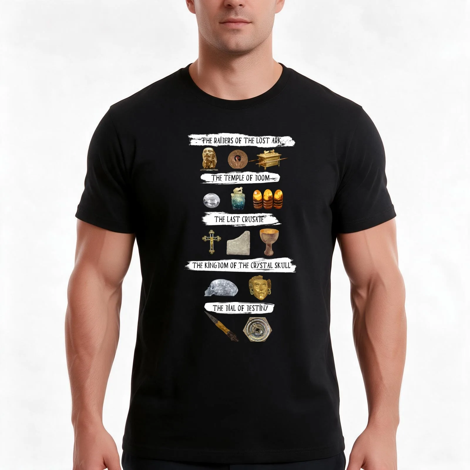 Indiana Jones and his Artefacts T-Shirt, Summer Casual Cotton Tee, Oversized Streetwear Tops, Vintage Graphic Print, 100% Cotton