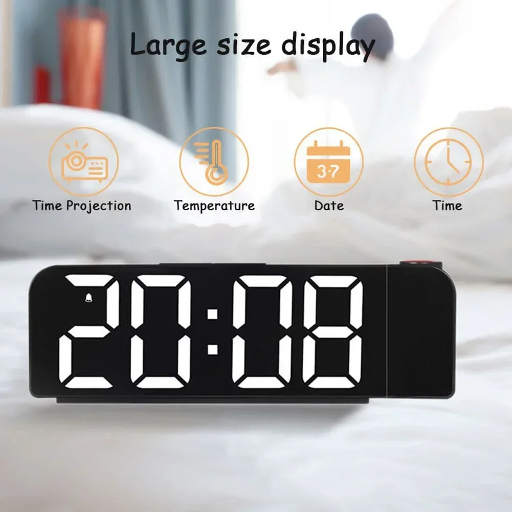 180° Rotation Digital Projection Alarm Clock Snooze Dual Alarm Clock Display Timer LED Date Time Temperature Electronic Clock