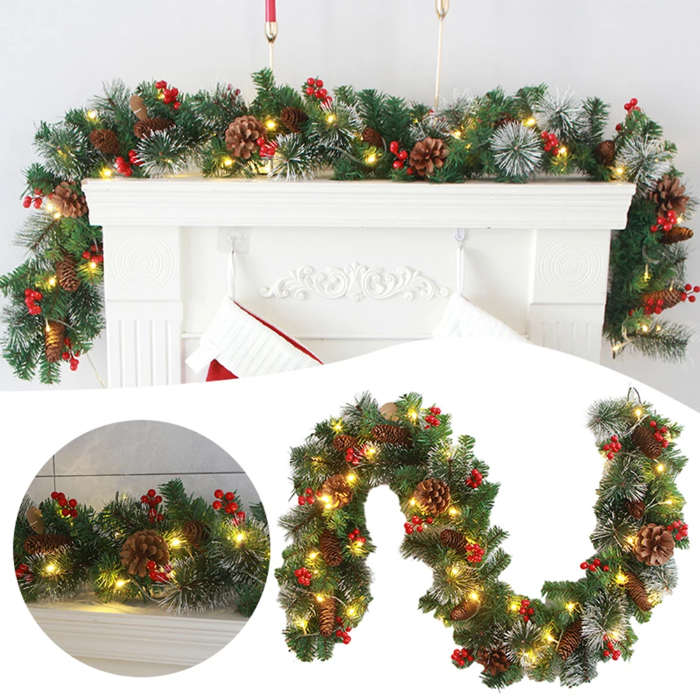 180cm/270cm Christmas Rattan Garland Decor Light Artificial Flower Xmas Tree Party Decorative Props Strip For Home Wall Door