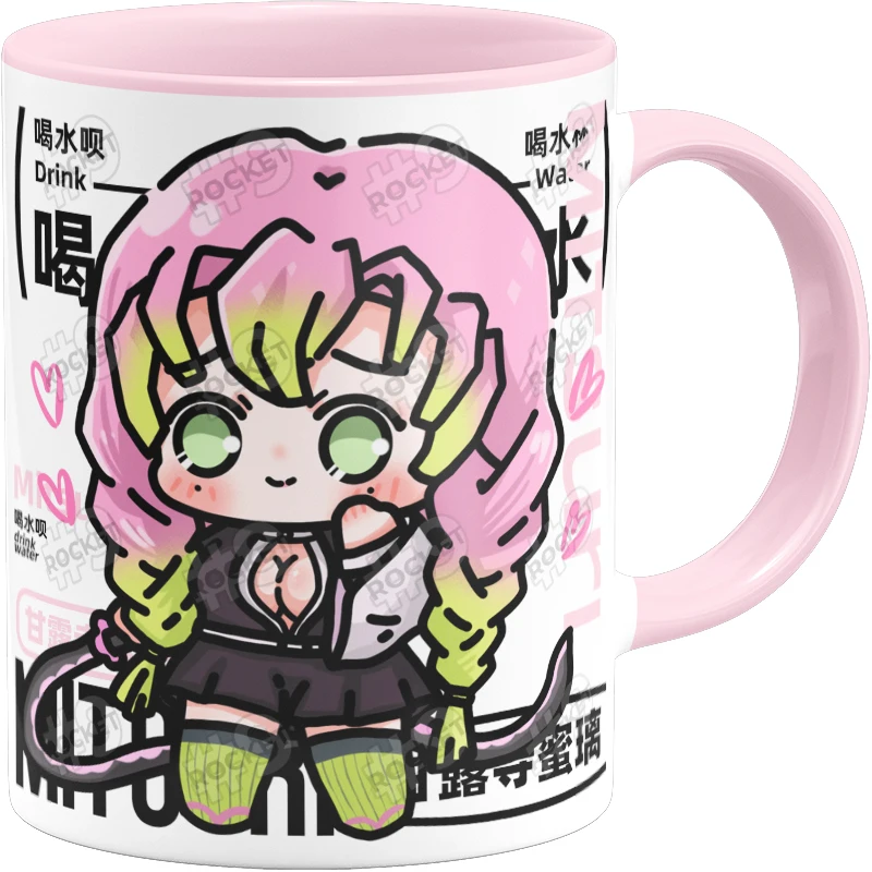 Anime  Kanroji Mitsuri Cartoon Ceramic Coffee Mug Cup Cosplay Water Cup With Lid Spoon Birthday Gift