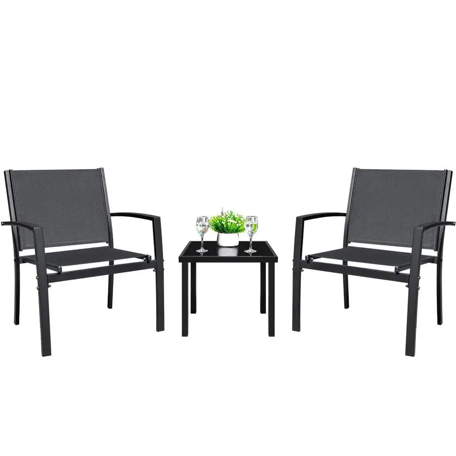 

3-х предметный набор мебели для патио, наборы для бесед в саду, современная мебель для крыльца, газонные стулья со стеклянным журнальным столиком для Poo