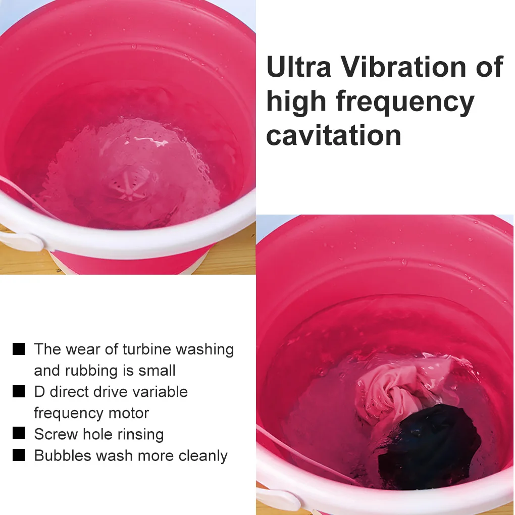 غسالة قابلة للطي USB المحمولة توربينات بالموجات فوق الصوتية غسالة غسيل صغيرة للملابس الداخلية المنزلية والسفر، الوردي، B