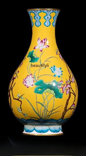 

A15 Huangdi Four Seasons Flower Yu Hu Chun Jingdezhen Ceramic Vase Decoration Chinese Study Tea Room Decoration