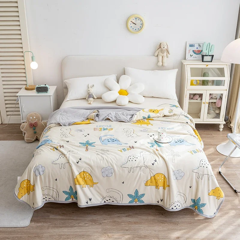 Cartoon Dinosaur Comforter for Kids Girl Teen Room Decor Soft Breathable Kawaii Animal Quilt 1 Piece Air-Conditioning Thin Duvet