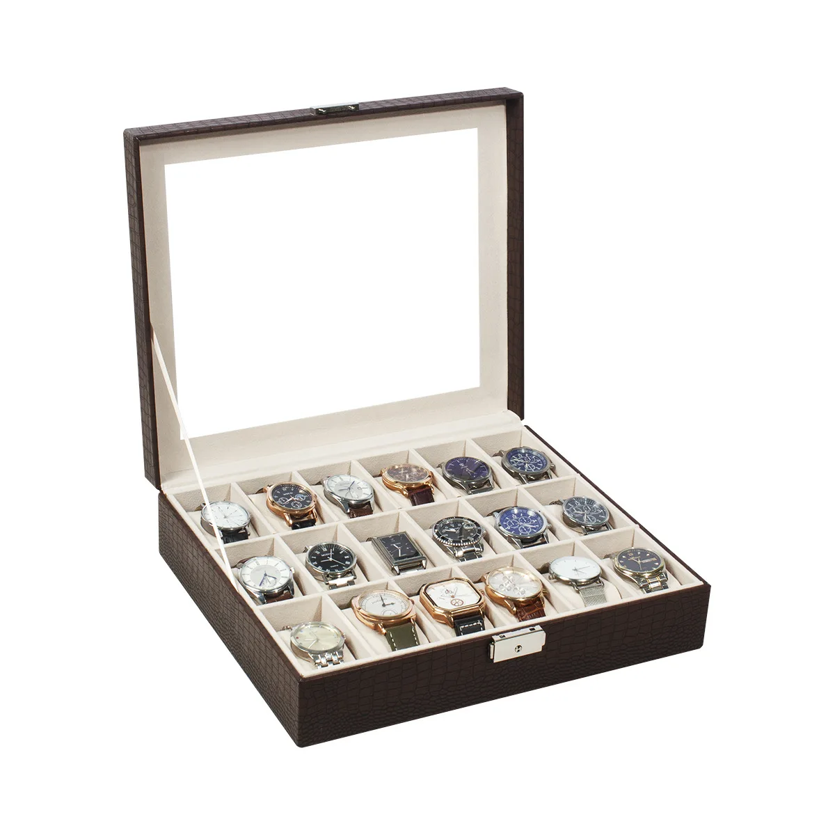 Watch Case Storage box 18 Slots Watches Boxes Organizer Black Jewelry Display Holder High Quality Crocodile Grain PU Leather