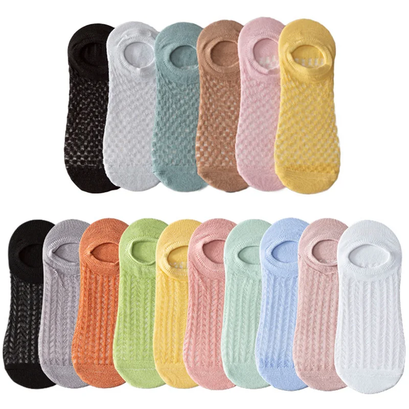 5 Pairs Summer Women Mesh invisible Socks Solid Breathable non-slip Low Cut Socks Thin Female Slipper No show Socks Girls Meias image 4