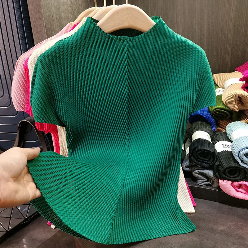 

Tops Women Top Stand Collar Short Sleeve Knit Sexy Y2k Streetwear Tees Casual Regular Elegant Work Slim Fit 2026 Spring