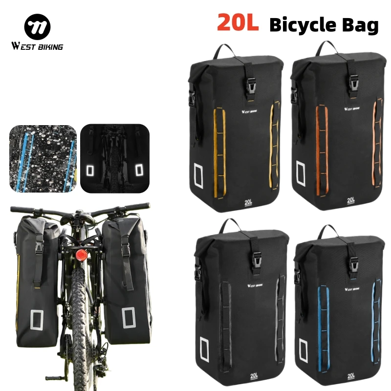 

WEST BIKING Bicycle Rear Seat Bag 20L Fully Waterproof Rear TPU Bicycle Bags Mountain Bicycle Rack Double Side Bag Cycling Bags