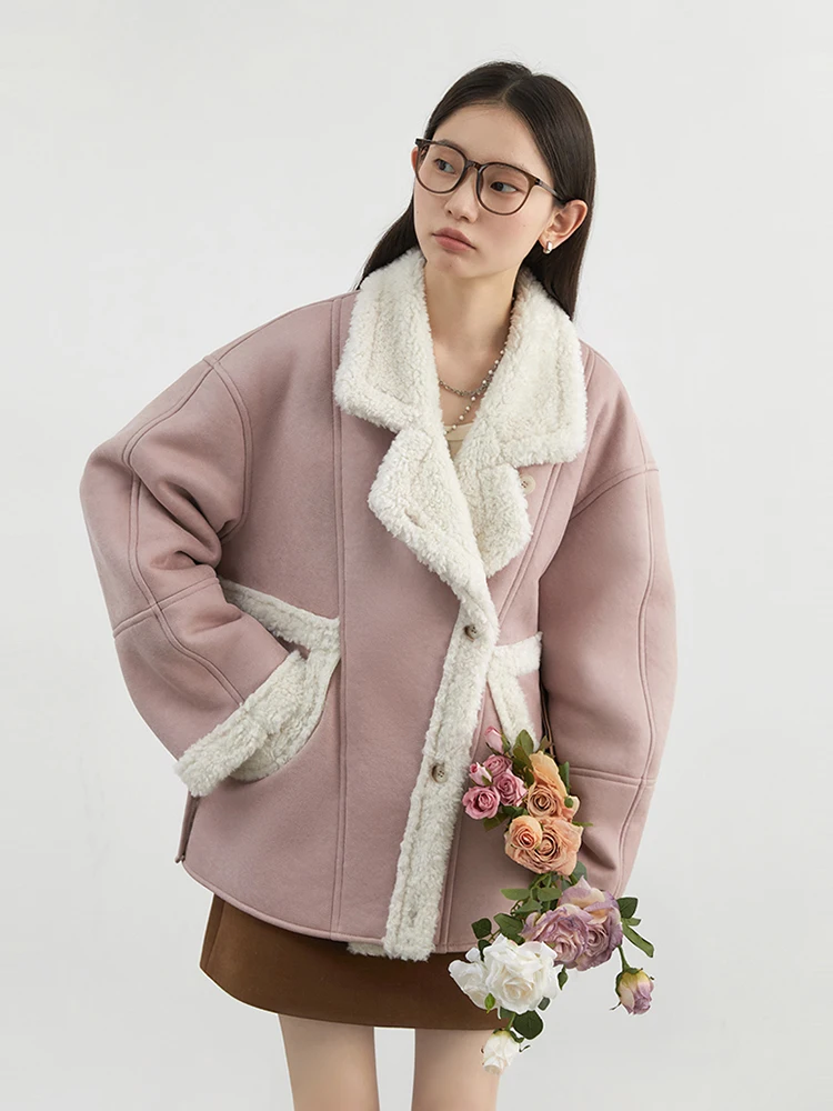 CHIC VEN Damski płaszcz ze sztucznej skóry Jednorzędowy Luźny Casualowy Nowy Kombinezon Motocyklowy Zamszowa Kurtka Futrzana Top Damski Jesień Zima 2025