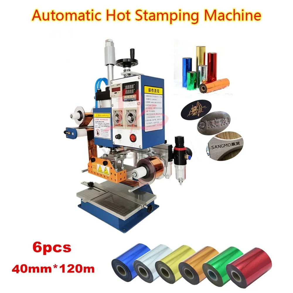 Heat Press Bronzing Machine Pneumatic Automatic Hot Foil Stamping Machine with Gilded Paper for Leather PVC Wood Embossing