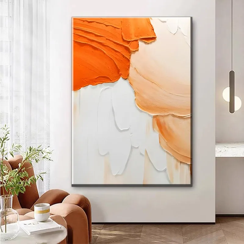 Warm Gradient Textured Art Print - Orange & White Abstract Wall Decor for Living Room Bedroom, High-Quality Printed Poster, Unfr