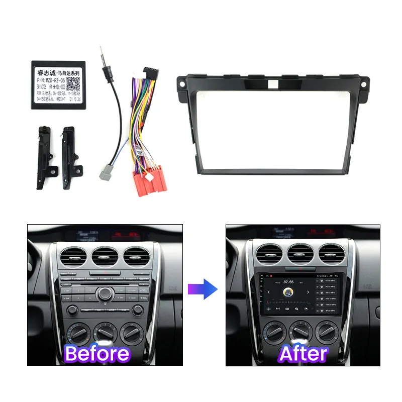 For Mazda CX7 Mazda CX-7 2008-2015 Radio Dashboard Panel Multimedia Player Frame Power Cord CANBUS Bezel Faceplate 2 Din Fascia