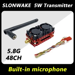 SLONWAKE-Transmetteur FPV VTX à 48 canaux, longue portée 5W 5.8G, technologie touristes, ventilateur de refroidissement, microphone intégré pour drones de course FPV