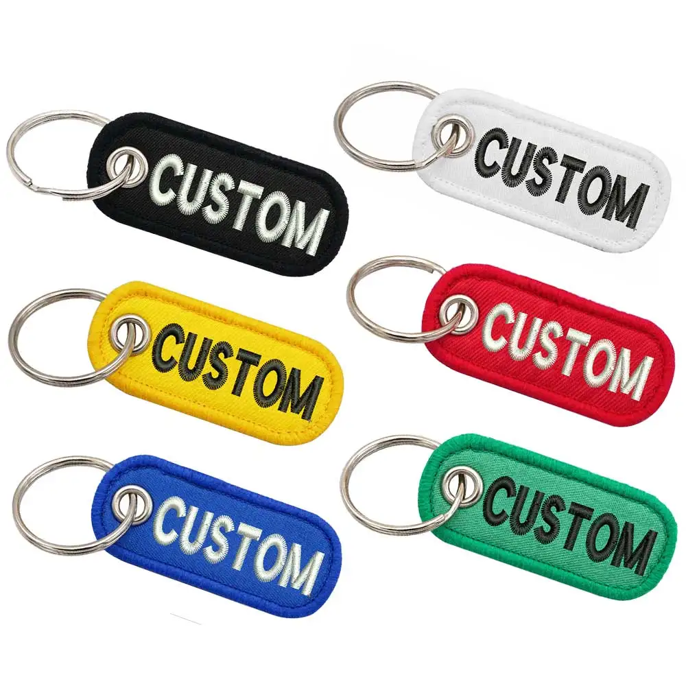 Personalized Keychain, Customize Text Tag Double Sided Embroidery for Motorcycles Cars ATV Scooters