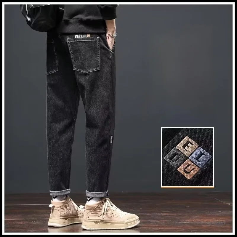 

New 2026 Men's Straight Leg Jeans Loose Fit Spring Summer Casual Elastic Waist Cotton Denim Pants Youth Full Stretch Trousers