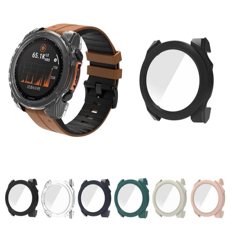 Pelindung layar kaca cangkang tepi keras Film bingkai jam tangan pintar untuk Garmin Fenix 8 43mm 47mm 51mm Aksesori penutup pelindung