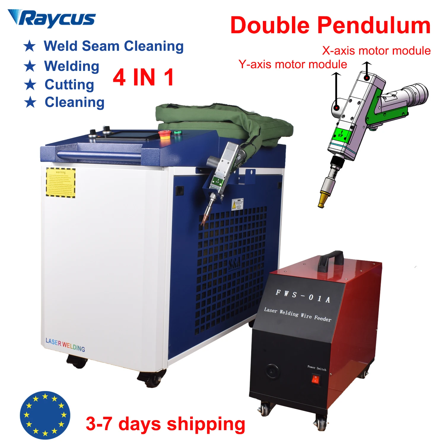 

2000W Raycus Laser Welder Double Wobble Handheld Laser Welding Machine 4 in 1 Laser Cleaning Welder Cutting Metal OD7+ Glasses