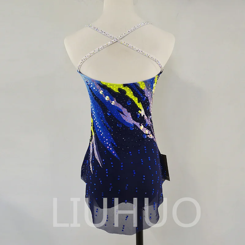 LIUHUO Customized Rhythmic Gymnastics Leotards Girls Women Purple Gradient Rhinestone Dance Wear Competition Unitards