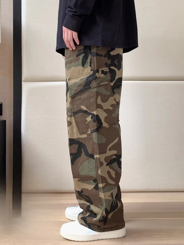 

the Pang Trendy Brand Men's plus Size Casual Pants Straight Leg Workwear Trousers Loose Fit Spring Autumn Camouflage Long Tro...