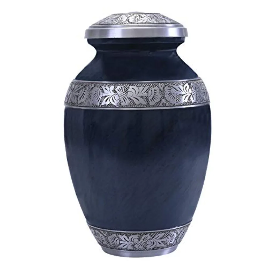 

Cremation Urn Holds Adult Human Ashes Extra Large Capacity up to 300 lbs - Handcrafted Funeral Memorial with Striking Blue Desi