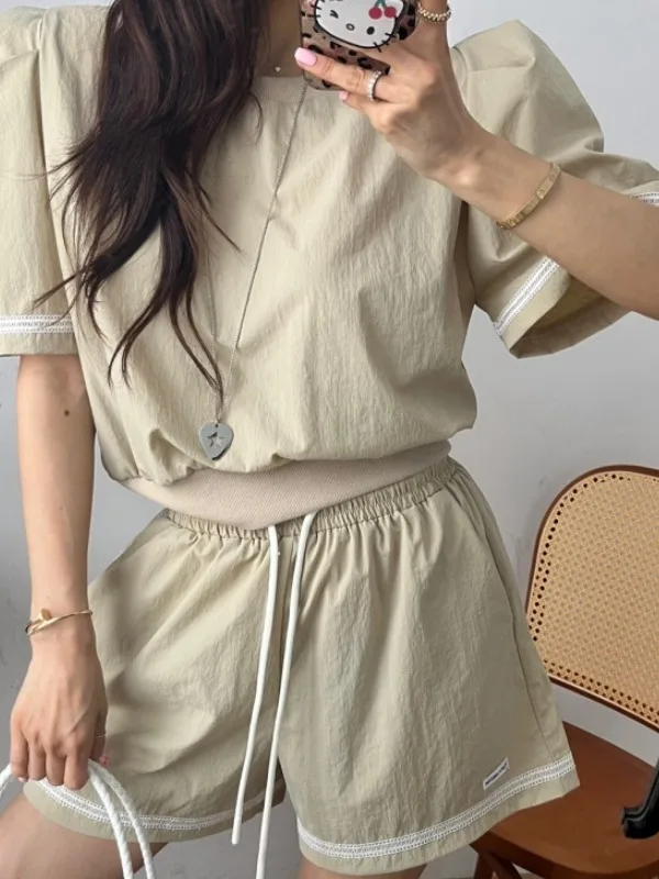 

Retro Simple Splicing Lace Trim ort Women's Summer New High Waist Dstring Casual orts Fem Faion Elastic Waist