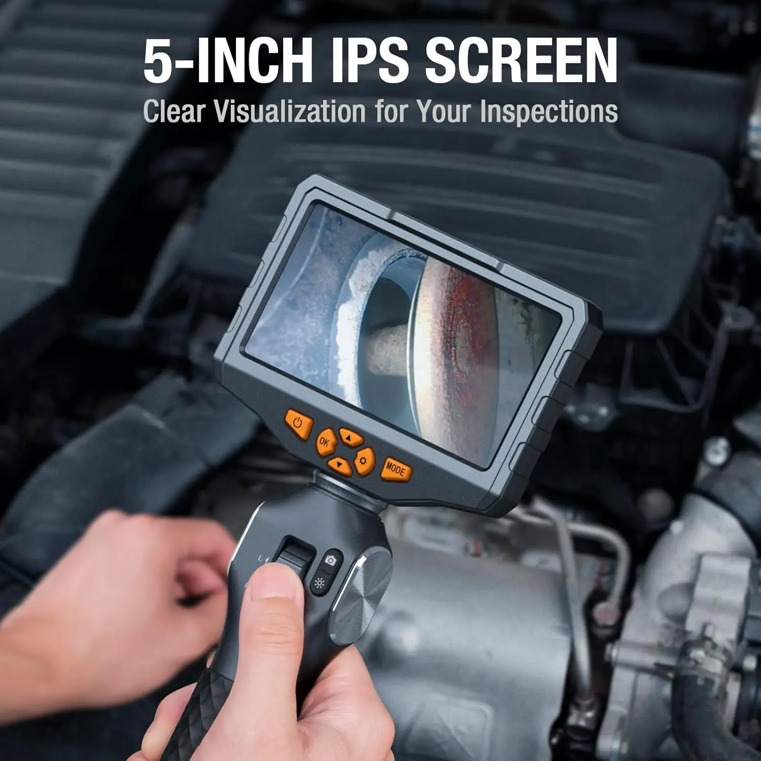 Teslong 3.9mm Two-Way Articulating Borescope with Light, 5-inch IPS Endoscope Inspection Camera with Articulated Probe