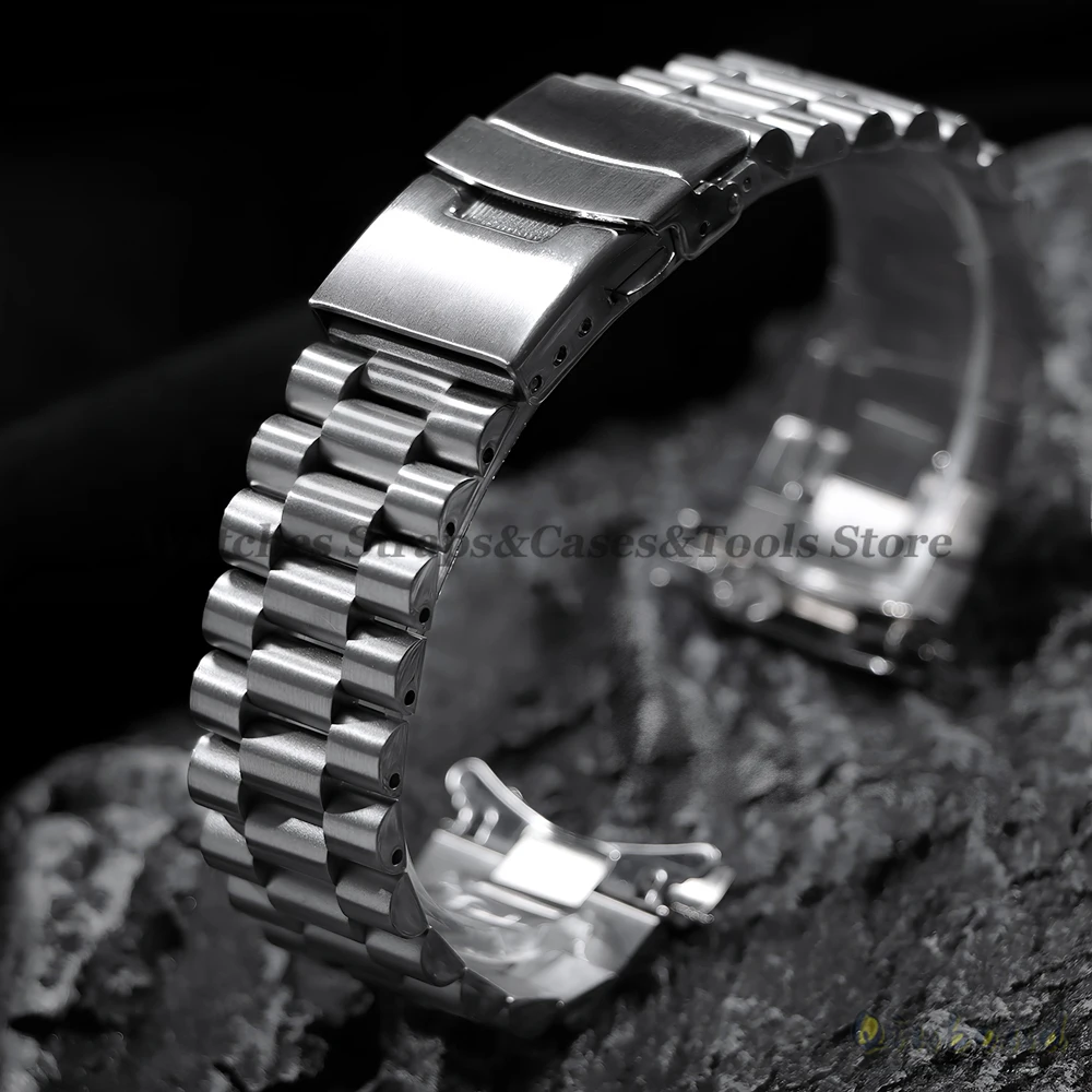 Luxury Curved Strap for Seiko SKX007 SKX009 Solid Stainless Steel Watch Band Three Beads 20mm 22mm Arc End Men Watch Accessories