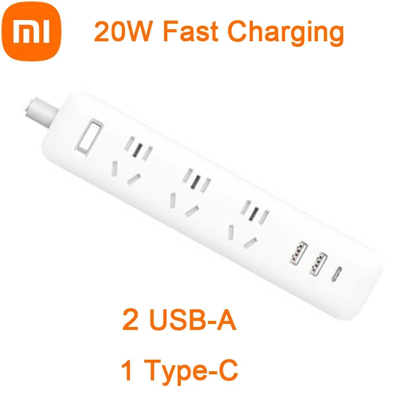 New Xiaomi Socket Mi Mijia QC3.0 20W Fast Charging Power Strip 2A1C 3 Sockets Standard Plug Interface Extension Lead 1.8m