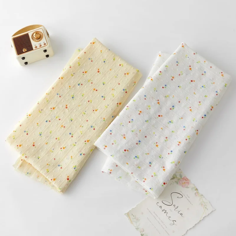 

Spring and summer yellow small floral print pure cotton appliquéd fabric pajama children's clothing DIY fabric