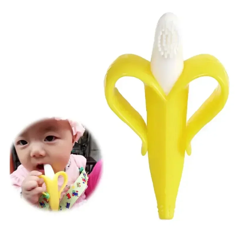 Baby Silicone Training Toothbrush BPA Free Banana Shape Safe Toddle Teether Chew Toys Teething Ring Gift Infant Baby Accessorie