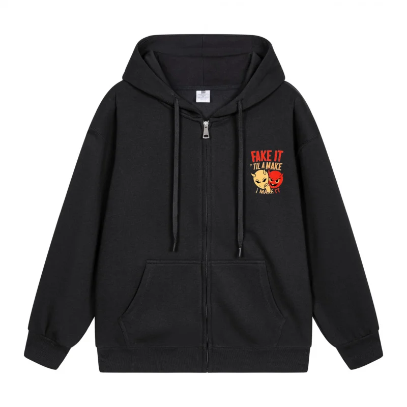 

Men's Zip-Up Hoodie Fake It Till You Make 2025 New Style Casual Couples’ Style Casual and Loose