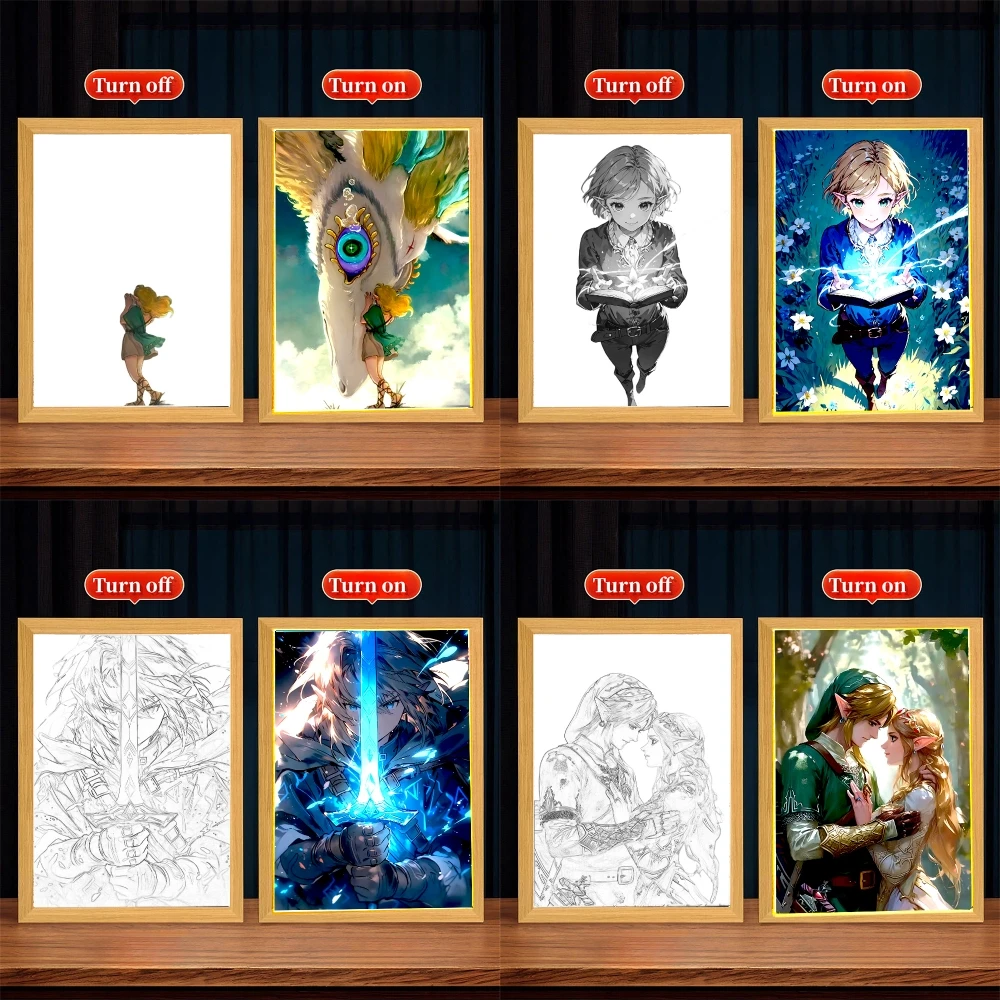 Light Painting Picture Frame Zelda Tears of the Kingdom Led Night Light Moon Lamp Zelda Anime Figure Bedroom Home Decor Gifts