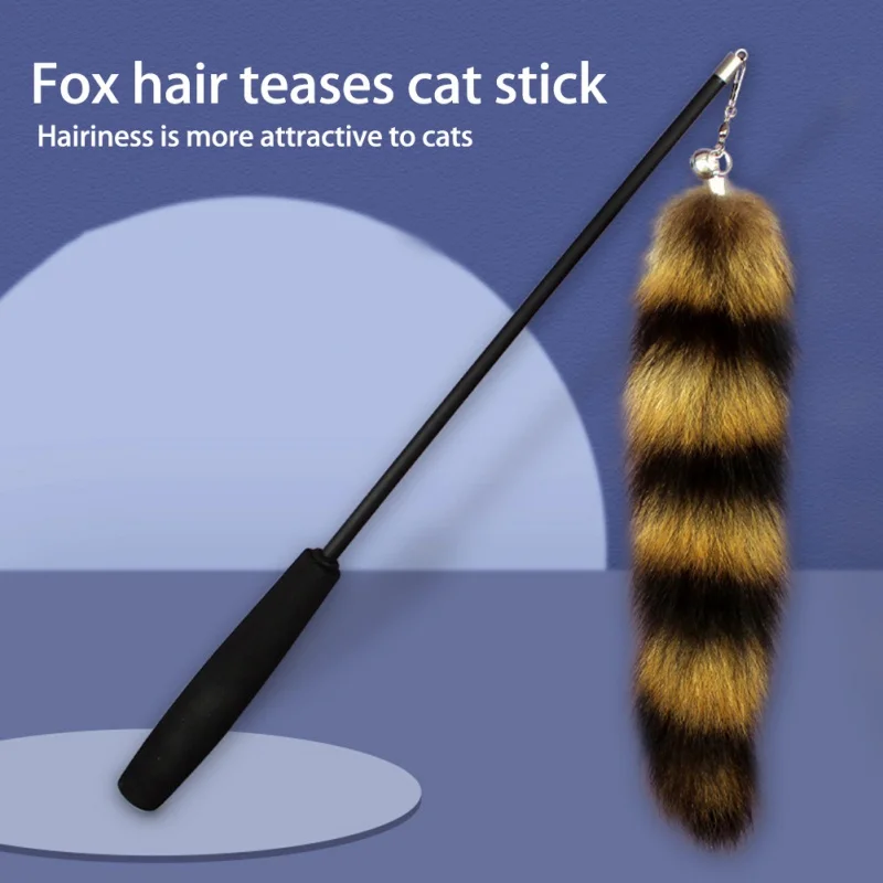 1PCS Retractable Cat Wand Toy Simulation Fox Fur Tail Interactive Cat Wand for Kitten Indoor Cat Having Fun Chasing Playing Gift