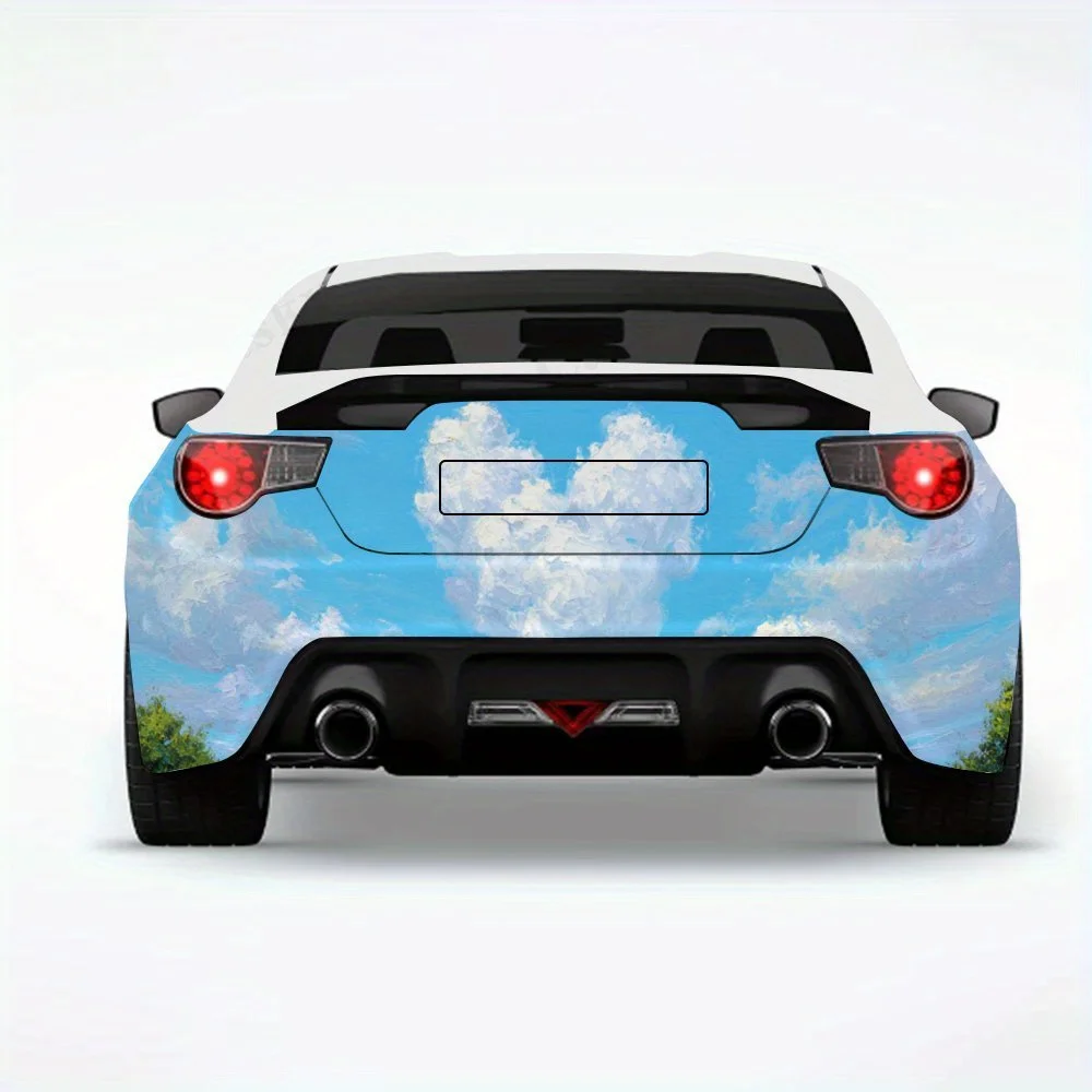 

Облако в форме сердца в зеленой долине, виниловая наклейка на заднюю часть автомобиля, водонепроницаемые самоклеящиеся виниловые наклейки для хвоста автомобиля и багажа