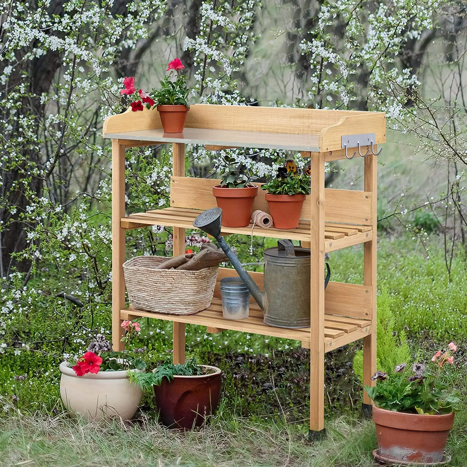 Outdoor Home Garden Natural Bamboo Eco-Friendly Modern Planting Potting Bench Garden Table Work Table
