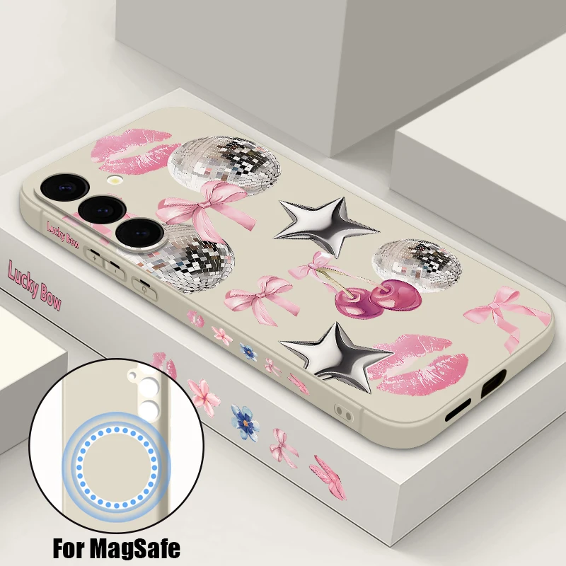 Bowknot Sterne Magnetische Telefon Fall Für Samsung Galaxy S25 S24 Ultra S23 S22 Plus S24 FE A17 A56 A55 A16 a15 5G A36 Weiche TPU Abdeckung